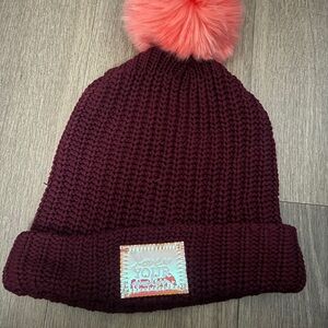 Love Your Melon Dark Red Beanie with Pink Pom